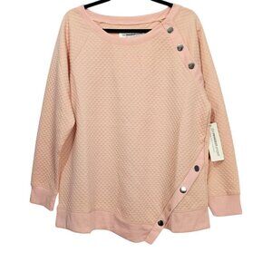 Sweatshirt Project Quilted Textured New Asymmetrical Button Pull Over Sweatshirt